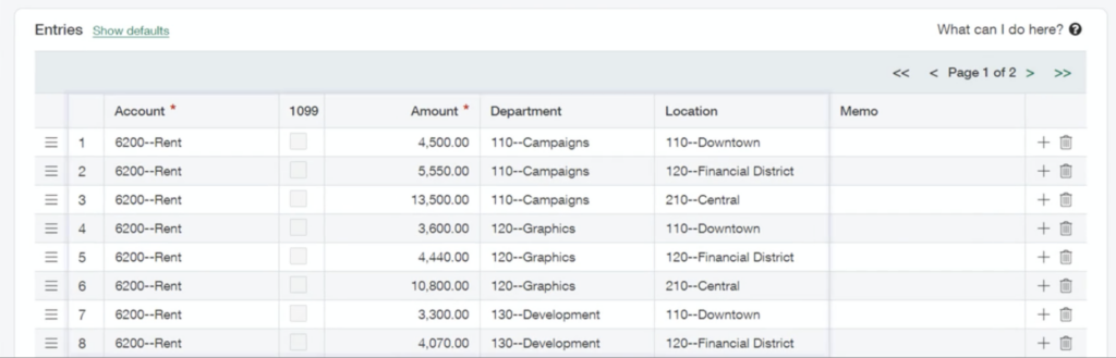 Screenshot of Sage Intacct showing how the Department and Location dimensions streamline the chart of accounts. 